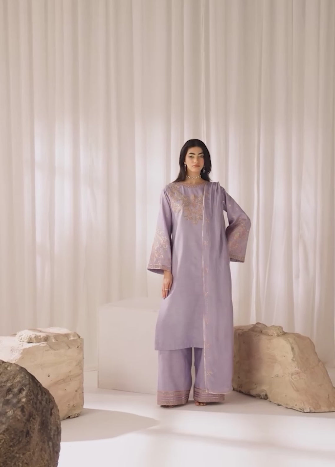 Silk Atelier by Jamni RTW Embroidered Korean Silk 3 Piece Suit LAVENDER MIST Festive Collection