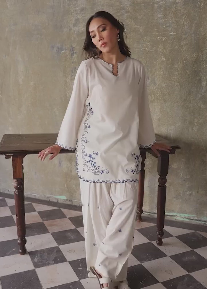 Neutral Edit by Sahar RTW Embroidered Cambric 2 Piece Suit Cloud Whisper Casual Collection