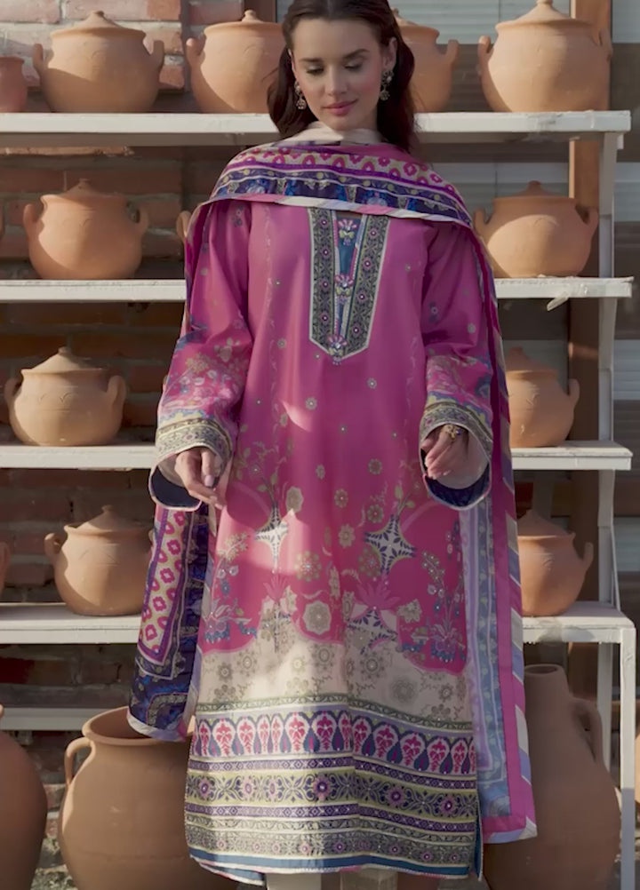 Mushq Hemline Echoes Of Serneity Unstitched Festive Raw Silk Printed 3 Piece MQ25ES D-06 Meridian Bloom - Festive Collection