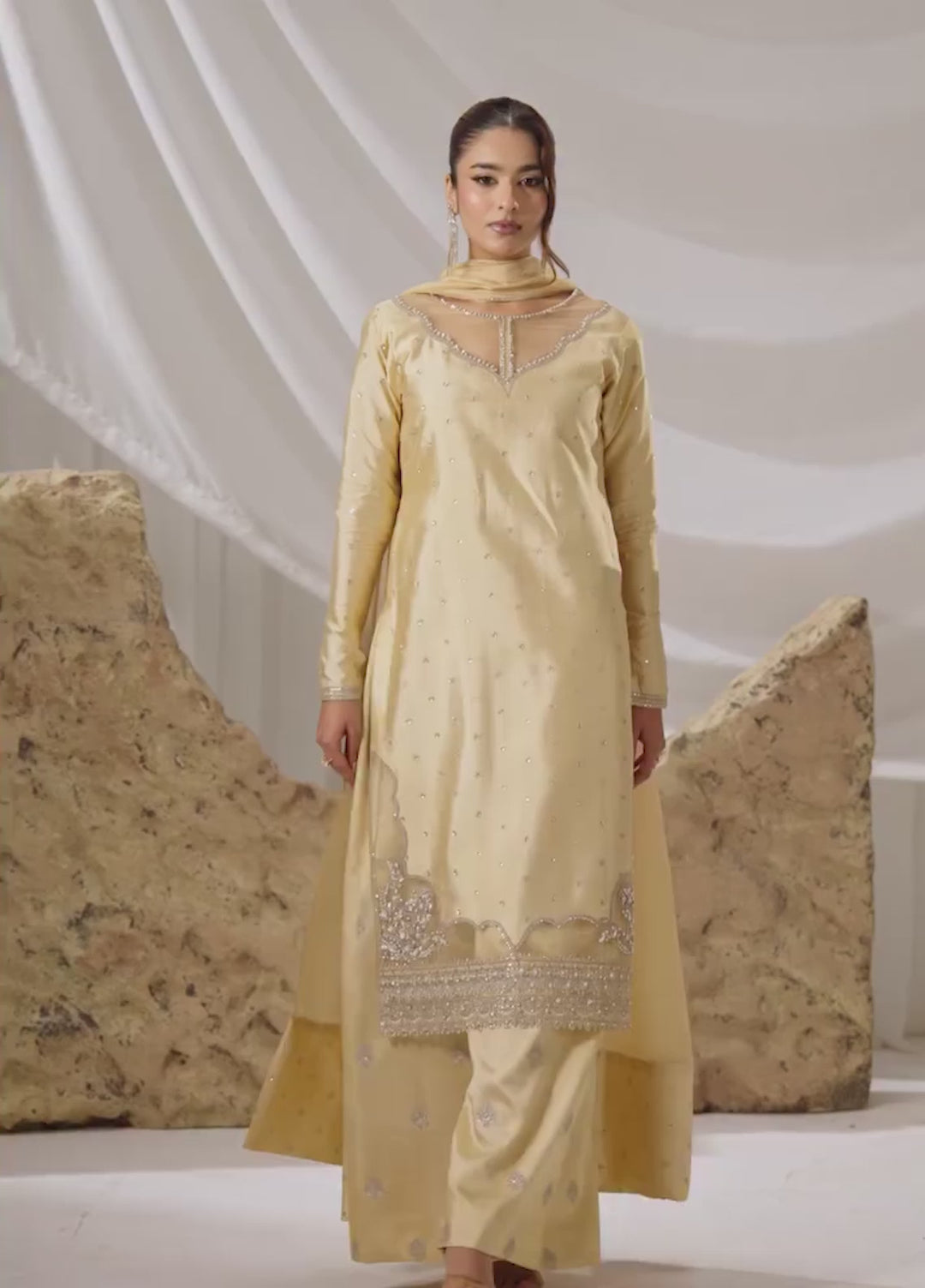 Celeste by Jamni RTW Embroidered Sheesha Silk 3 Piece Suit DAFFODIL Festive Collection