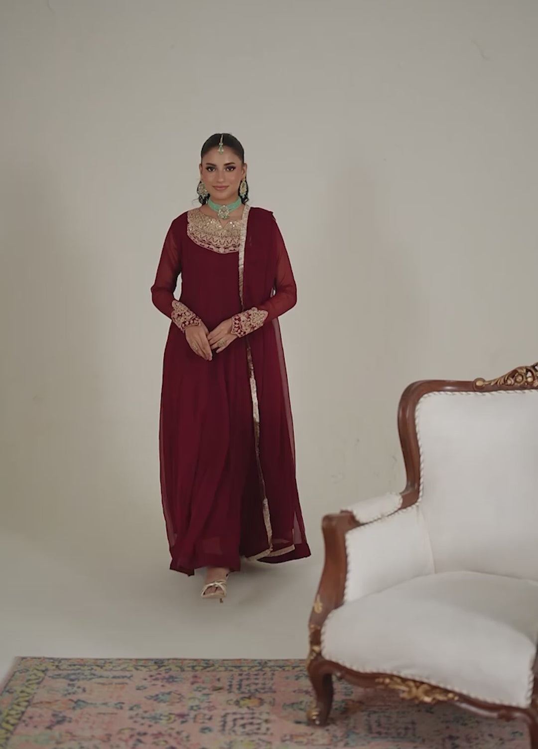 Abaan Zohan Women RTW Embroidered Chiffon 3 Piece Suit Nelofer Maroon - Festive Collection