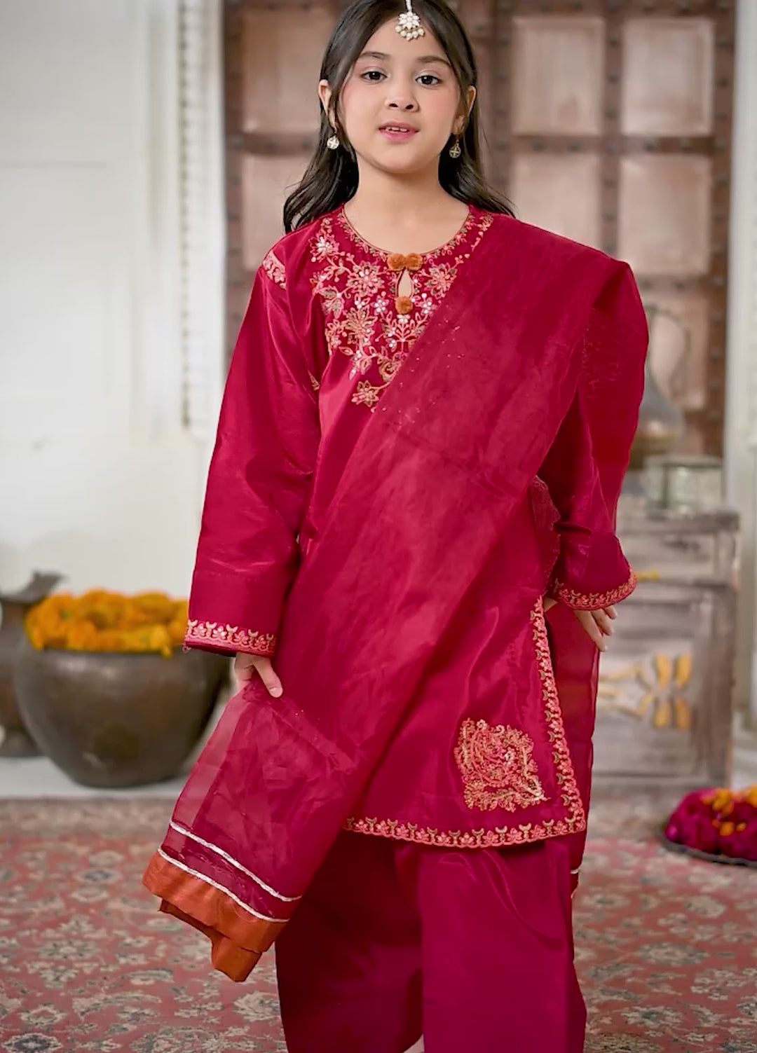 Mini Mefil by Pashmire RTW Embroidered Silk 3 Piece Suit Raahi Festive Collection