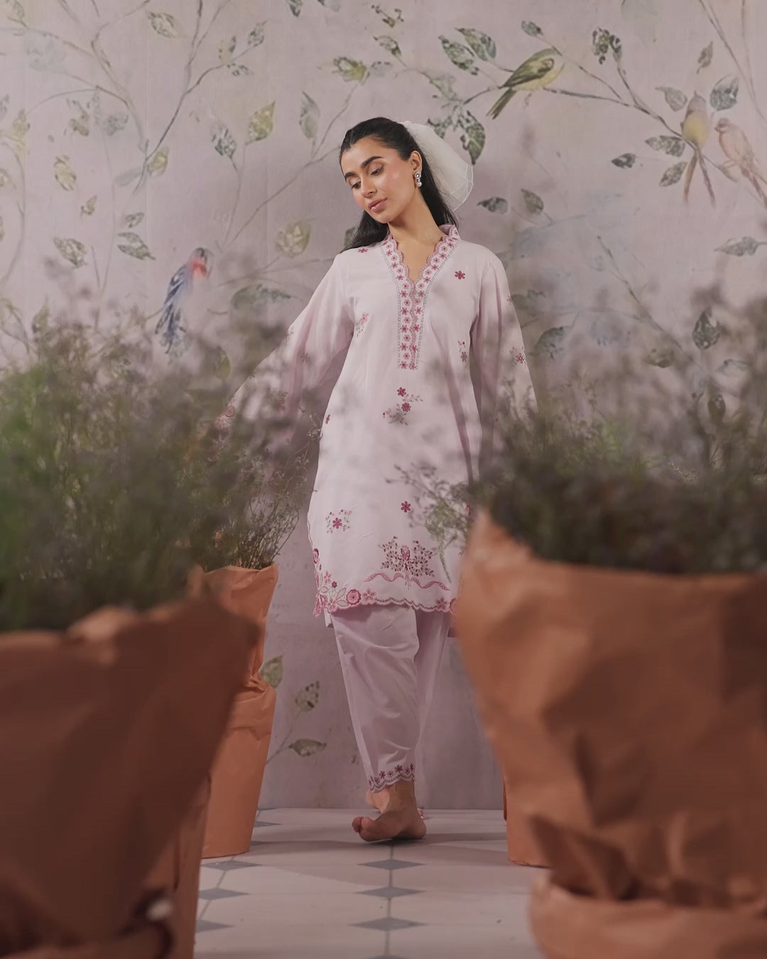 Sahar Women RTW Chikankari Cambric 3 Piece Suit Blush Meadow Festive Collection