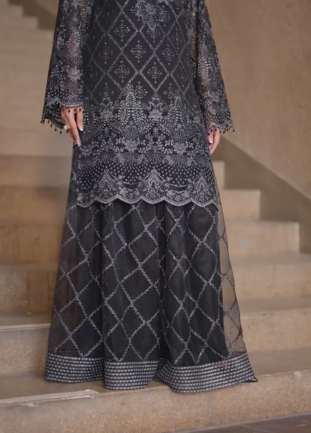 Lazawal by Lavish Premium Unstitched Embroidered Chiffon 3 Piece Suit LVP26UCL Black Whisper - Festive Collection