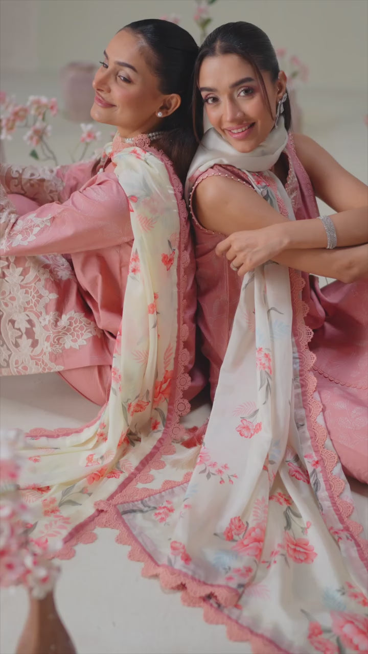 FNF Prints by Faiza Faisal Unstitched Embroidered Lawn 3 Piece Suit FF26UF D-7 Blush Horizon - Summer Collection
