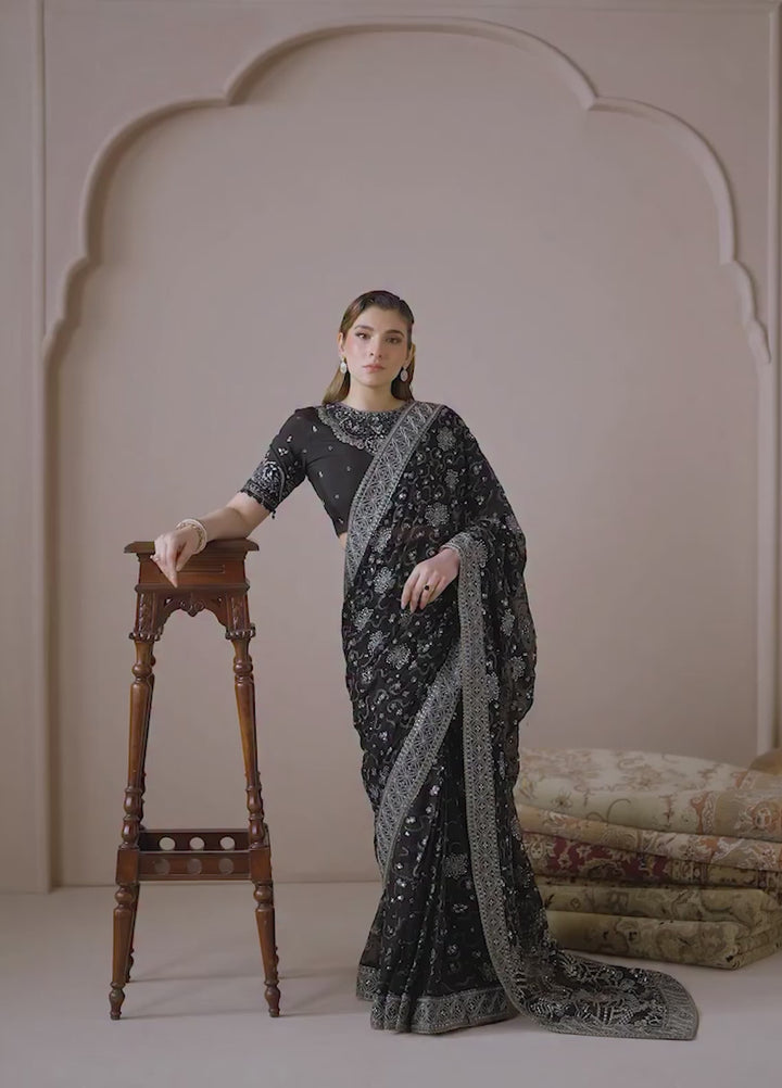Neorah by Xenia Formals Unstitched Raw Silk Embroidered Saree XE26UN D-10 QAILAH - Festive Collection