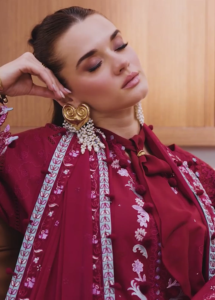 Qalamkar Chikankari Unstitched Embroidered Lawn 3 Piece Suit QLK26UCL CM-03 Ruby - Summer Collection