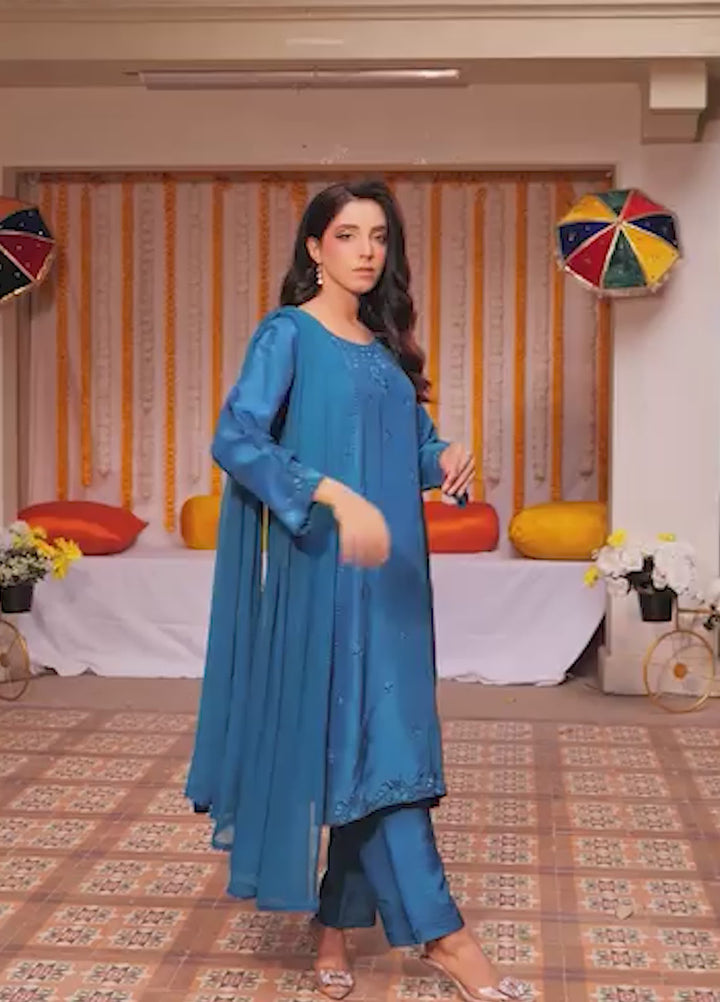 Silcot Pret Embroidered Slik 3 Piece Suit Azure Elegance