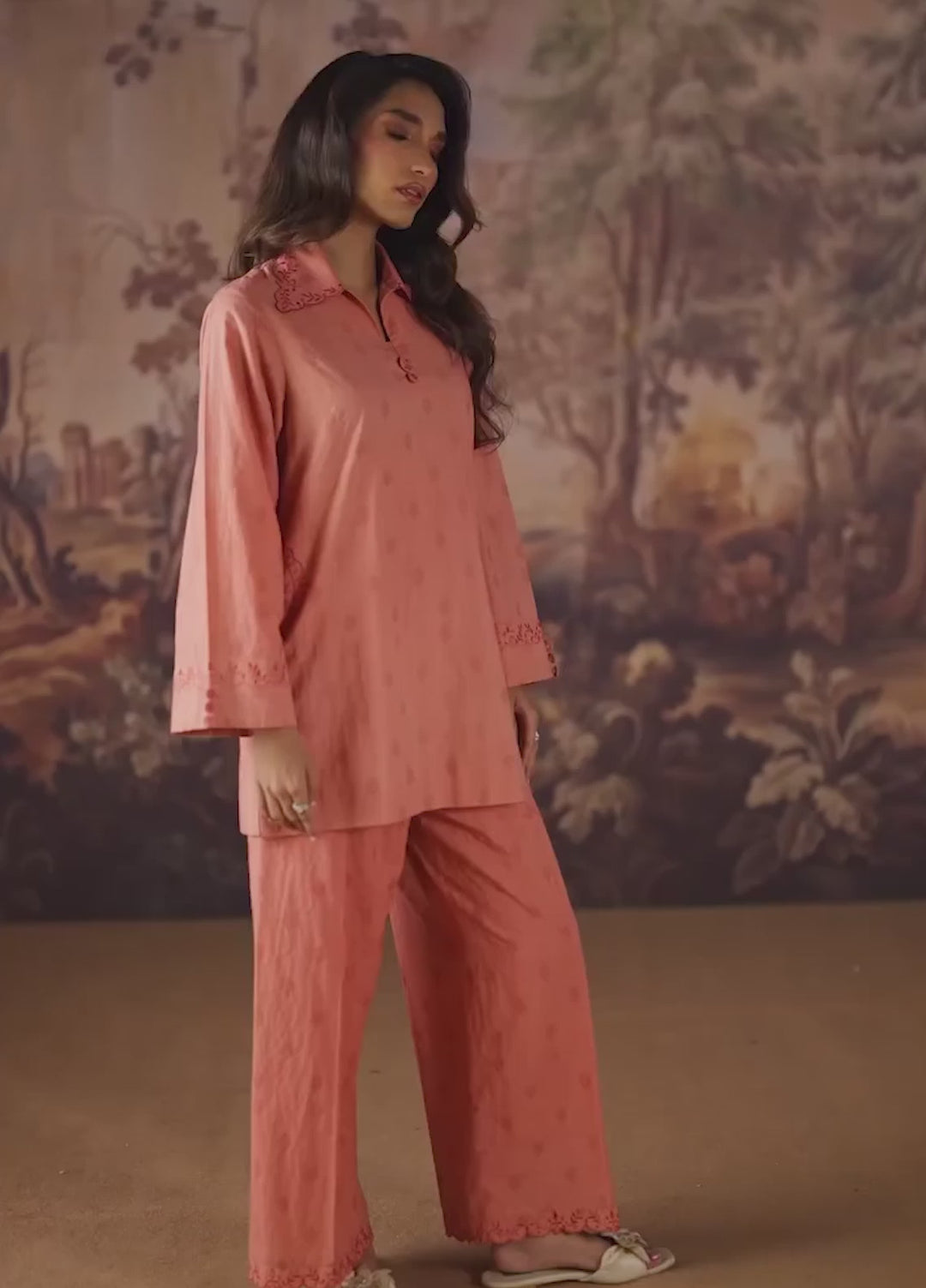 Sahar Women RTW Embroidered Jacquard 2 Piece Suit Sunstone Casual Collection