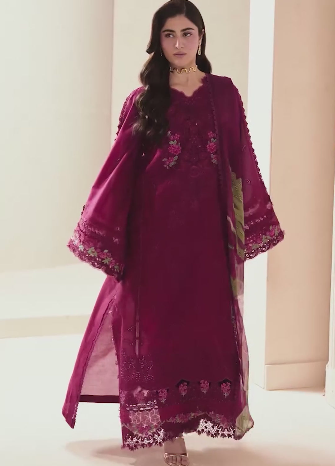 E-Craft by Elaf Unstitched Embroidered Lawn 3 Piece Suit EHC-4A Garnet - Casual Collection