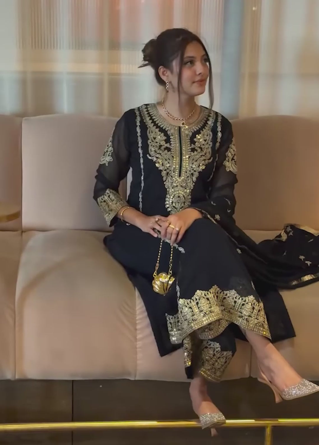 Abaan Zohan Women RTW Embroidered Chiffon 3 Piece Suit Andaz Navy Blue - Festive Collection