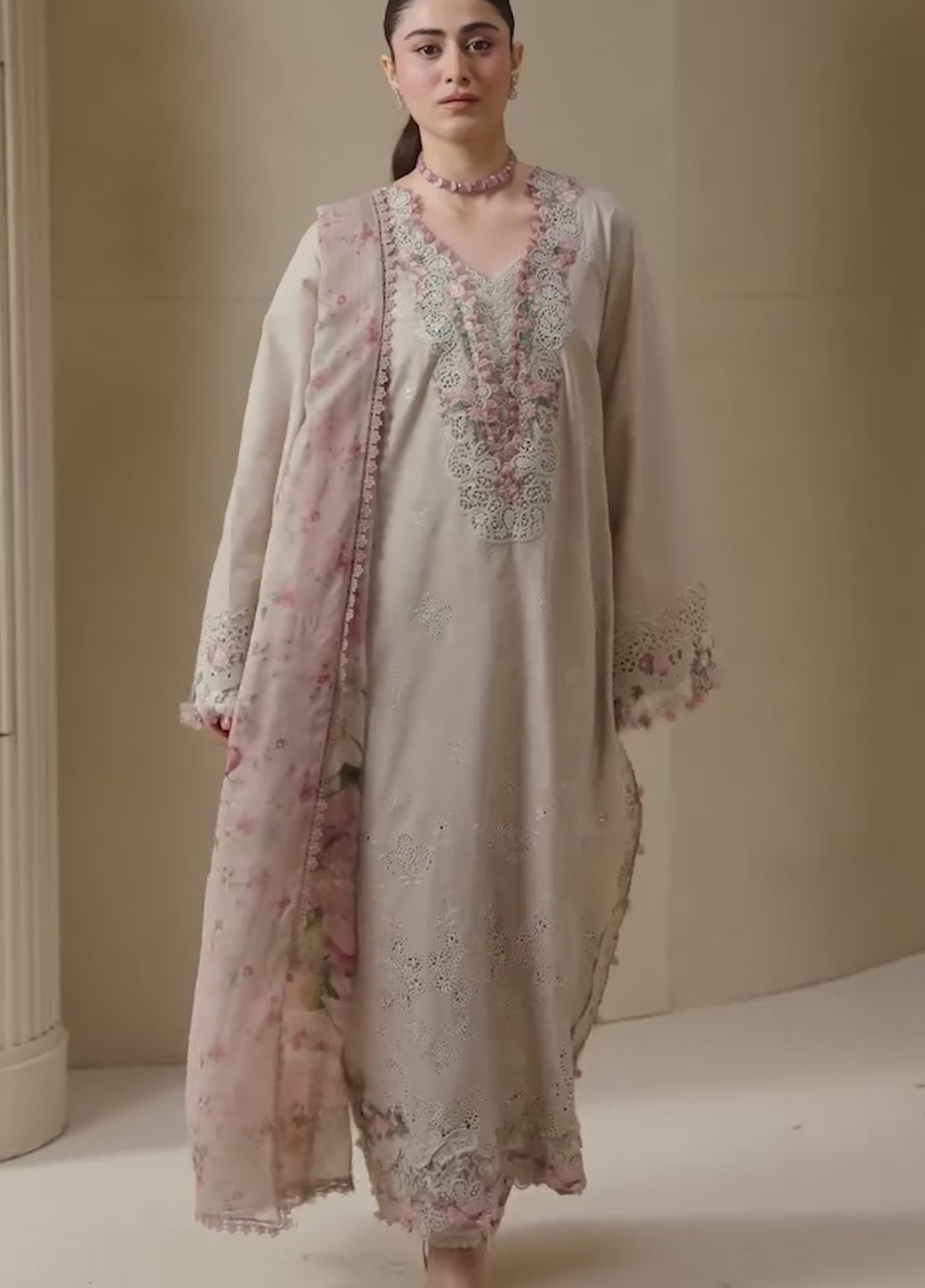 E-Craft by Elaf Unstitched Embroidered Lawn 3 Piece Suit EHC-6B Clay - Casual Collection