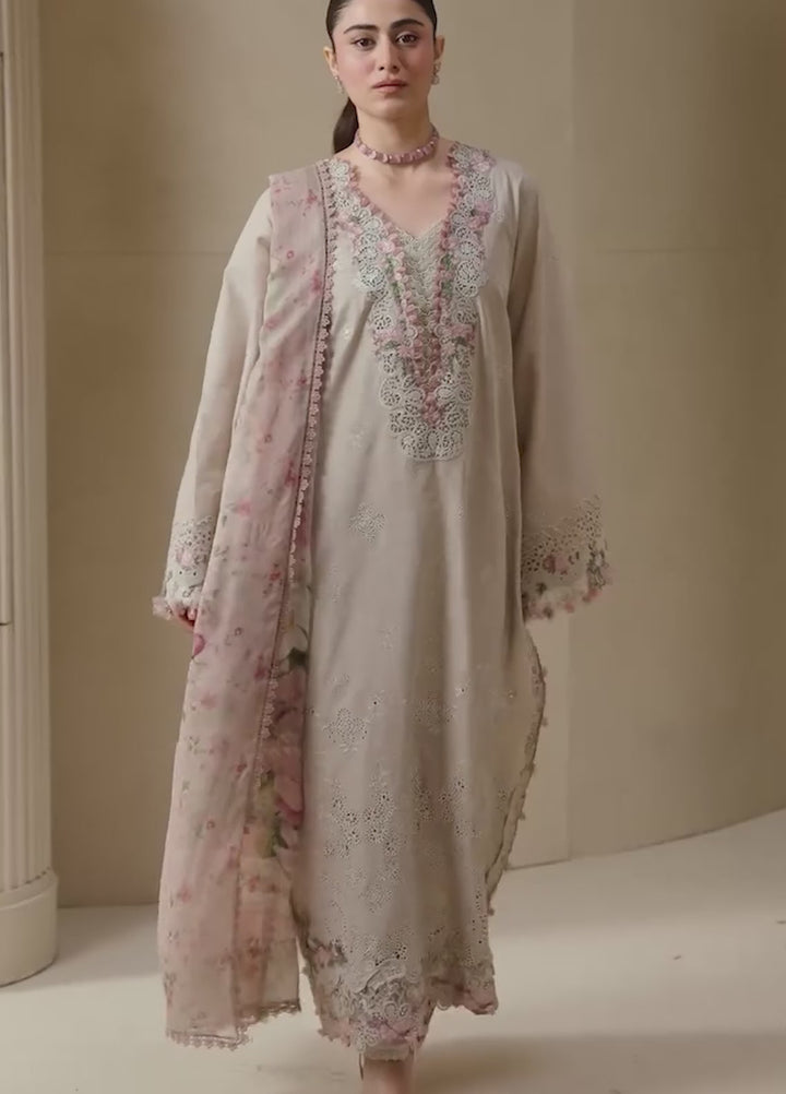 E-Craft by Elaf Unstitched Embroidered Lawn 3 Piece Suit EHC-6B Clay - Casual Collection