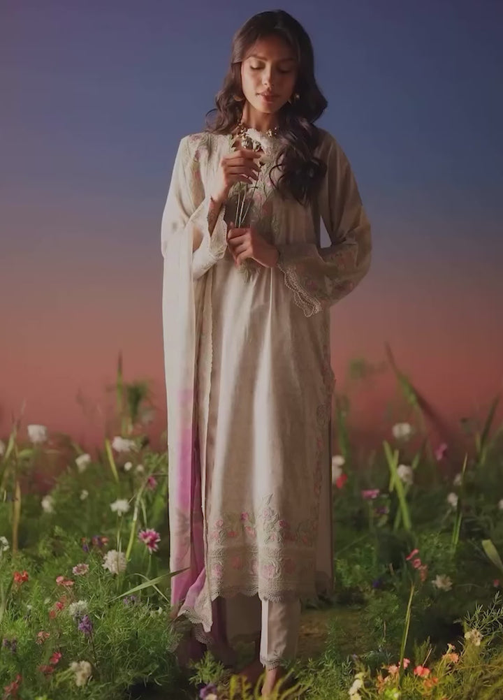 Mirha by Sahar Unstitched Embroidered Lawn 3 Piece Suit SS1-26-38 Ivory Petaline - Summer Collection