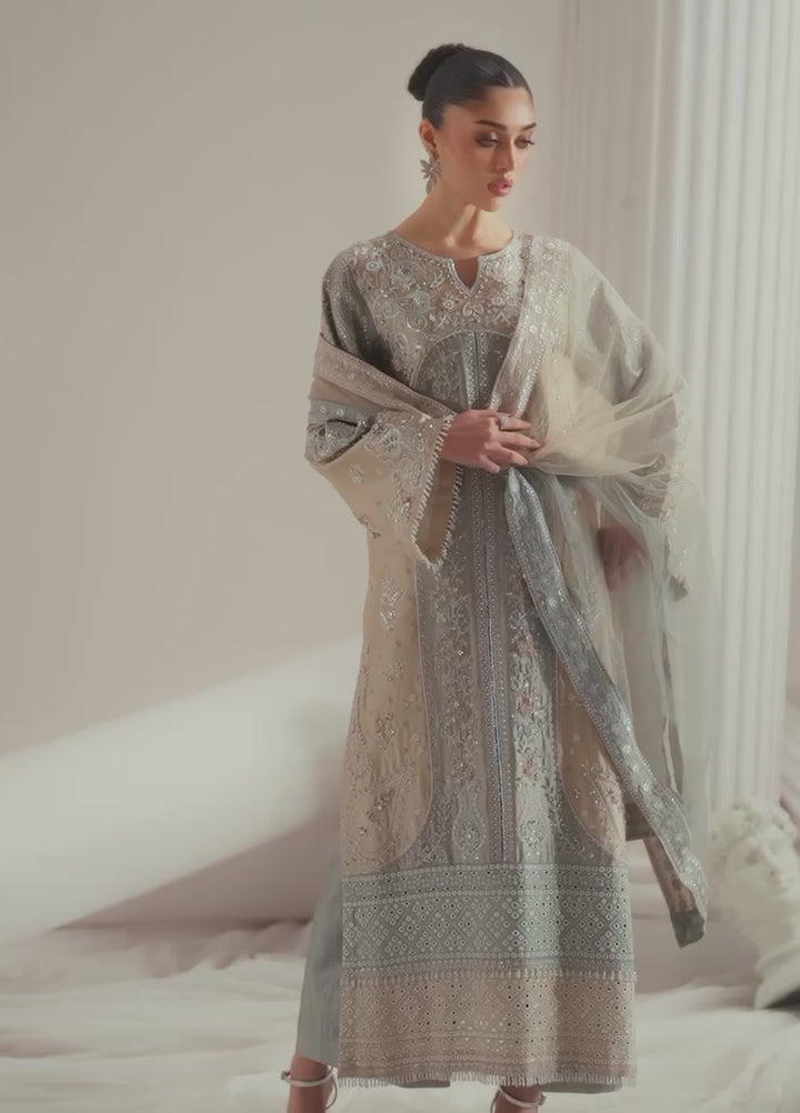 Elyse by Zariya Unstitched Embroidered Net 3 Piece Suit ZA26UEW Dovegray ZSU-6306 - Wedding Collection
