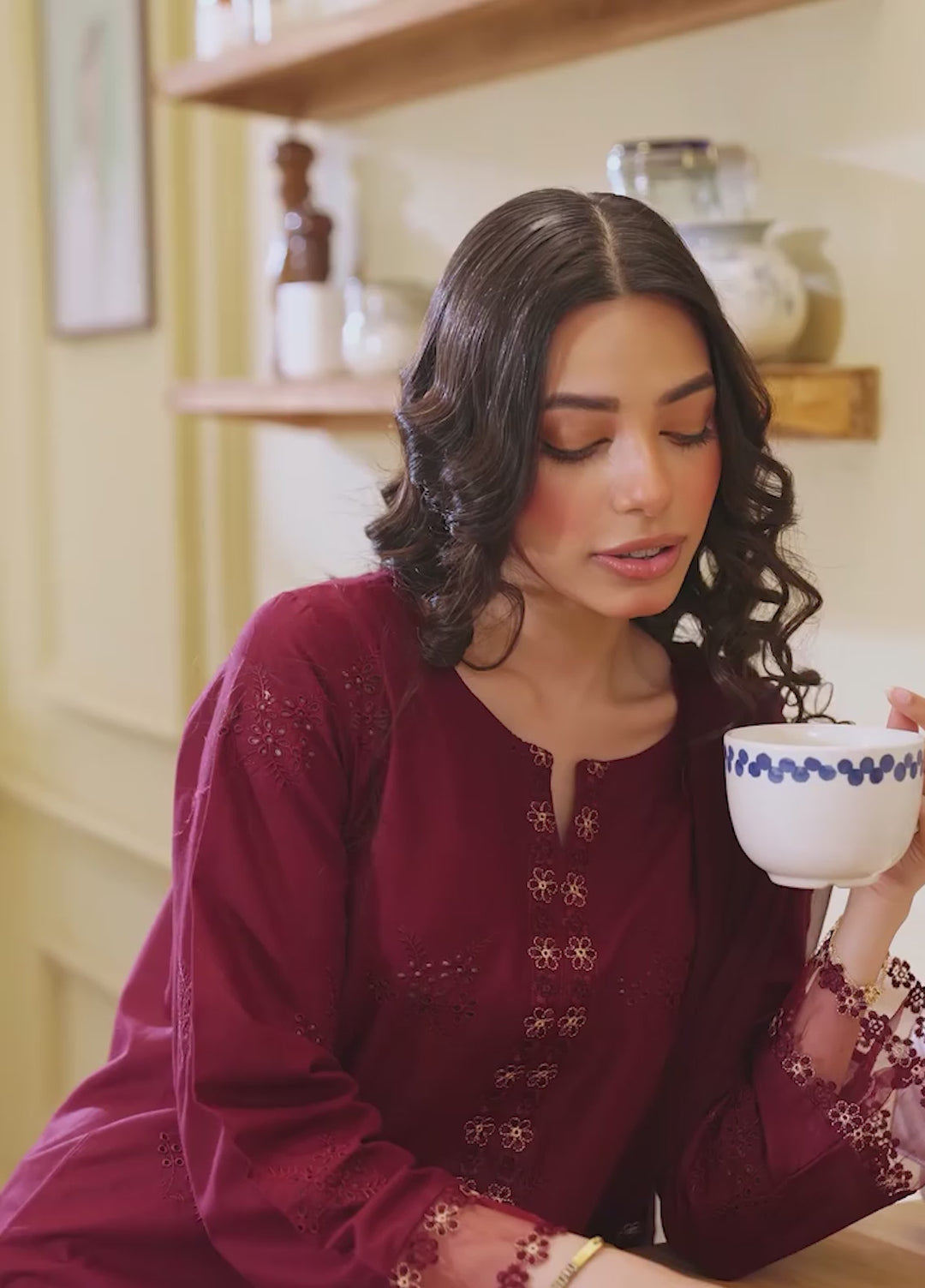 Naaz Couture RTW Chikankari Lawn 3 Piece Suit Maroon Eid Collection