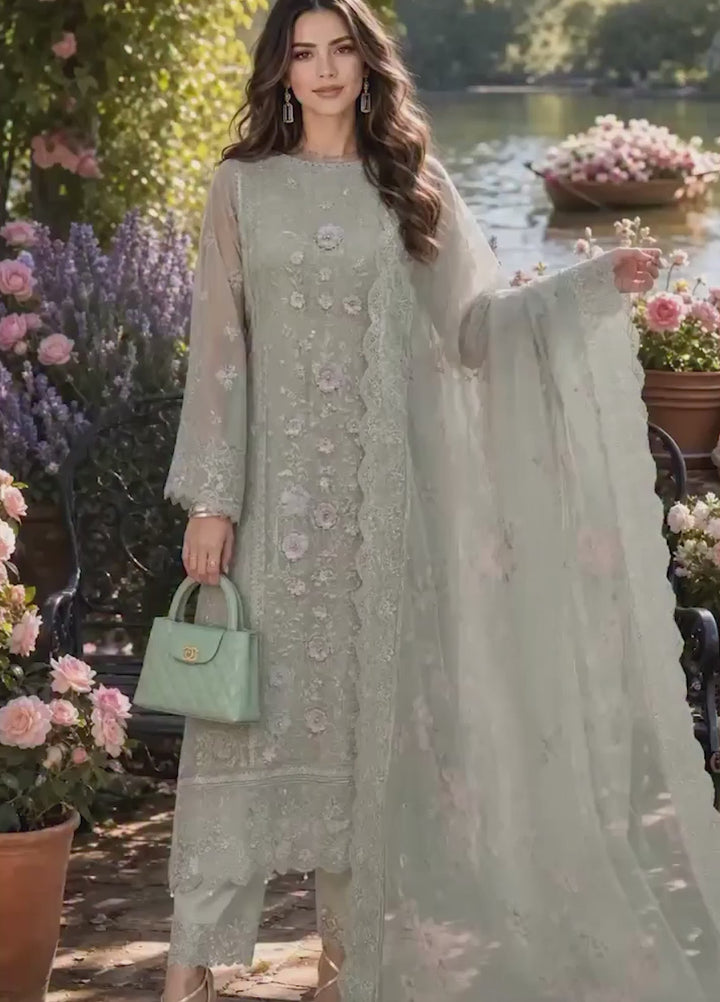 Nooriyah by Saadia Asad Unstitched Embroidered Chiffon 3 Piece Suit SA26UEN D1 - Wedding Collection