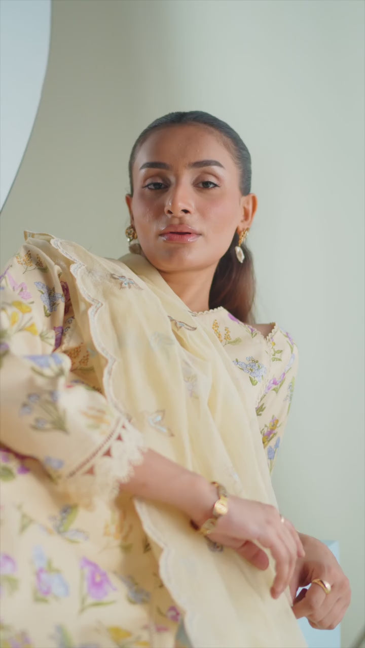 FNF Prints by Faiza Faisal Unstitched Printed Lawn 3 Piece Suit FF26UF D-4 Buttercup Bloom - Summer Collection