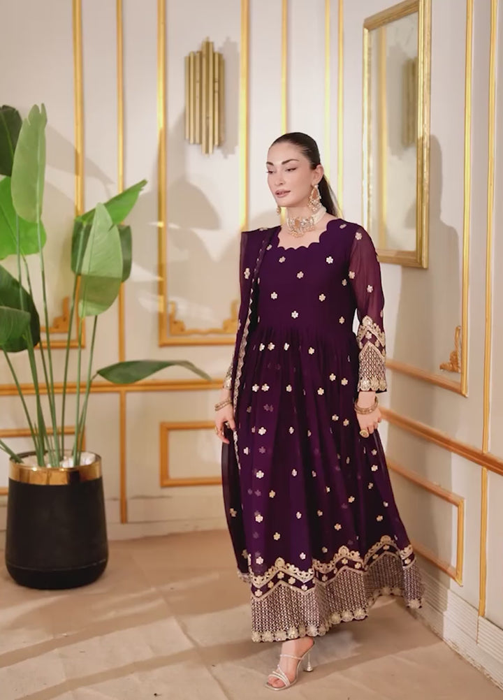 Abaan Zohan Women RTW Embroidered Chiffon 3 Piece Suit Dhanak Purple - Festive Collection