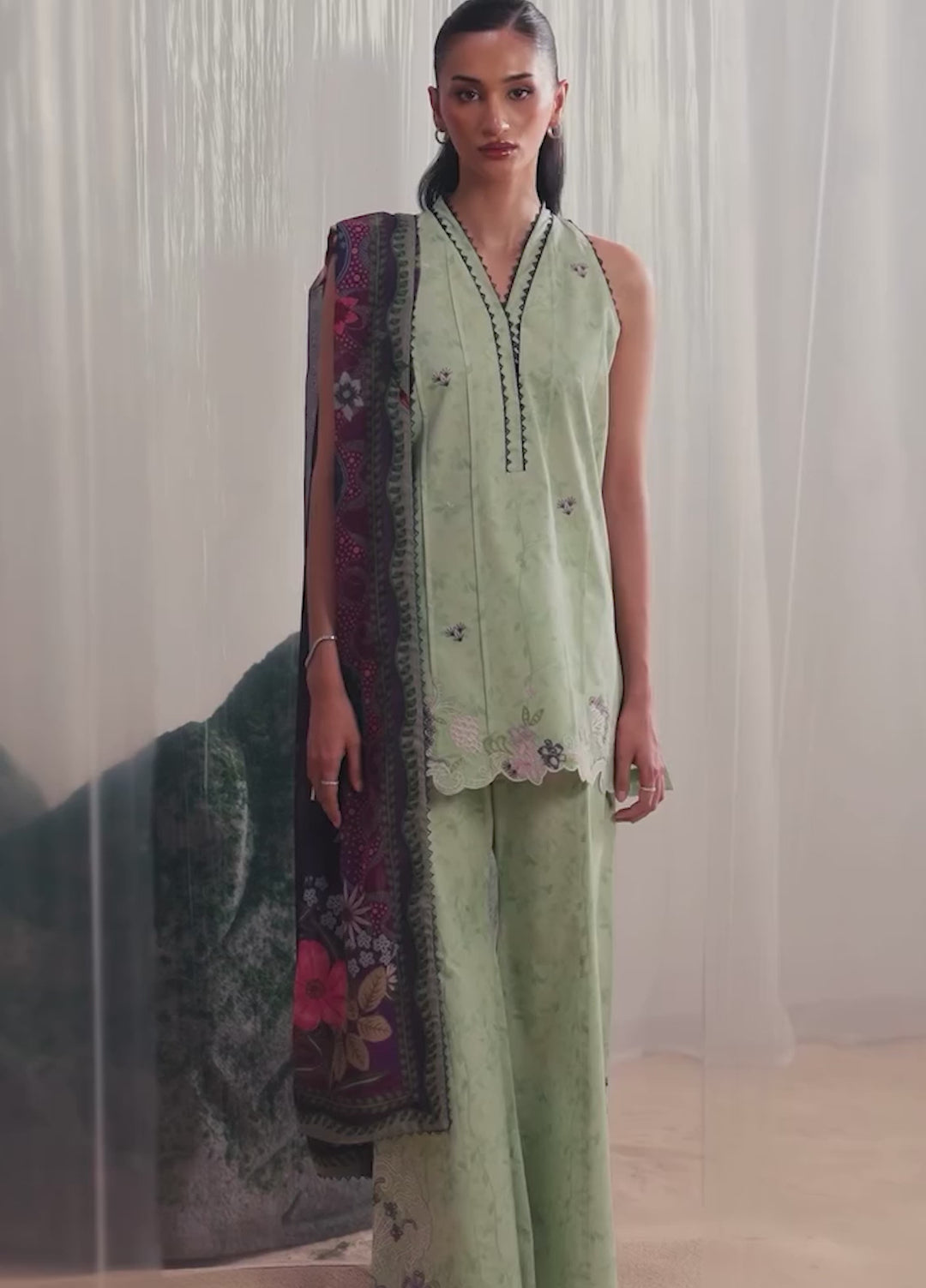 Nysa by Seran Unstitched Embroidered Cambric 3 Piece Suit SN26UNC CELADON D-01 - Casual Collection