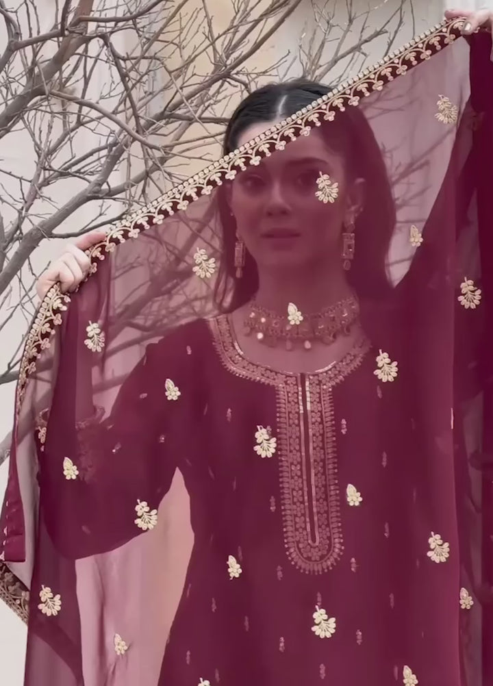 Rang e Haya by Abaan Zohan Woman Pret Chiffon 3 Piece Ada Maroon - Festive Collection