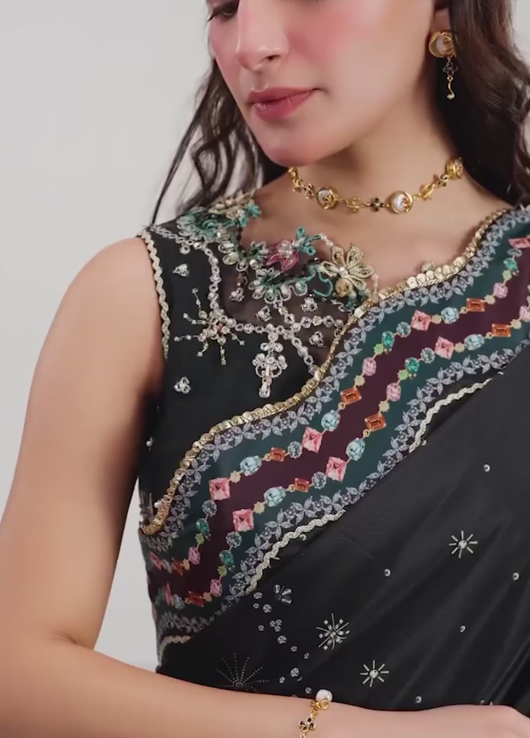 Luxe by Qalamkar Unstitched Embroidered Grip Silk Saree QLK26UL Linnea QSL-08 - Festive Collection