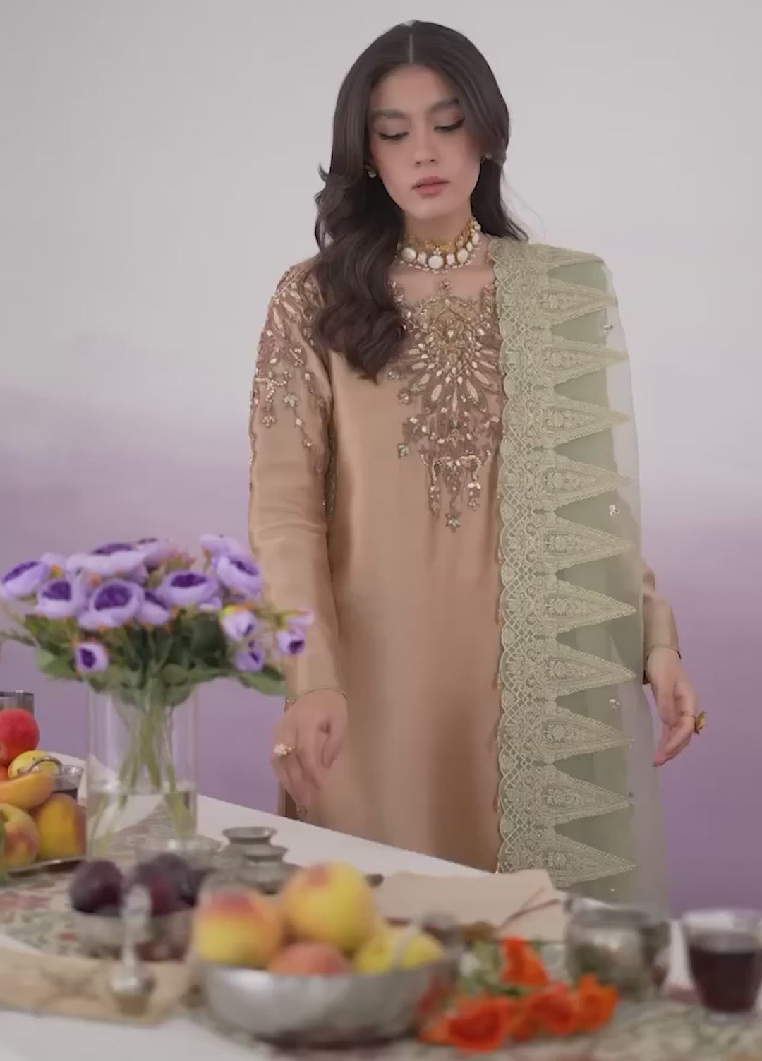 Jamnii Pret Embroidered Tissue Silk 3 Piece Suit Qadeem