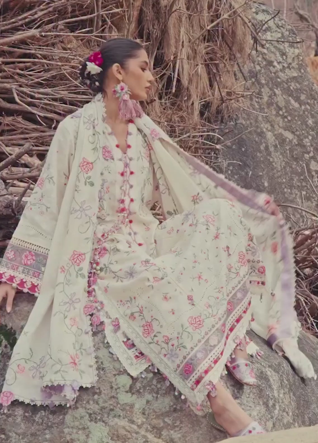 Meili by Zaha Unstitched Embroidered Lawn 3 Piece Suit ZK26UML ZL26-03A - Festive Collection
