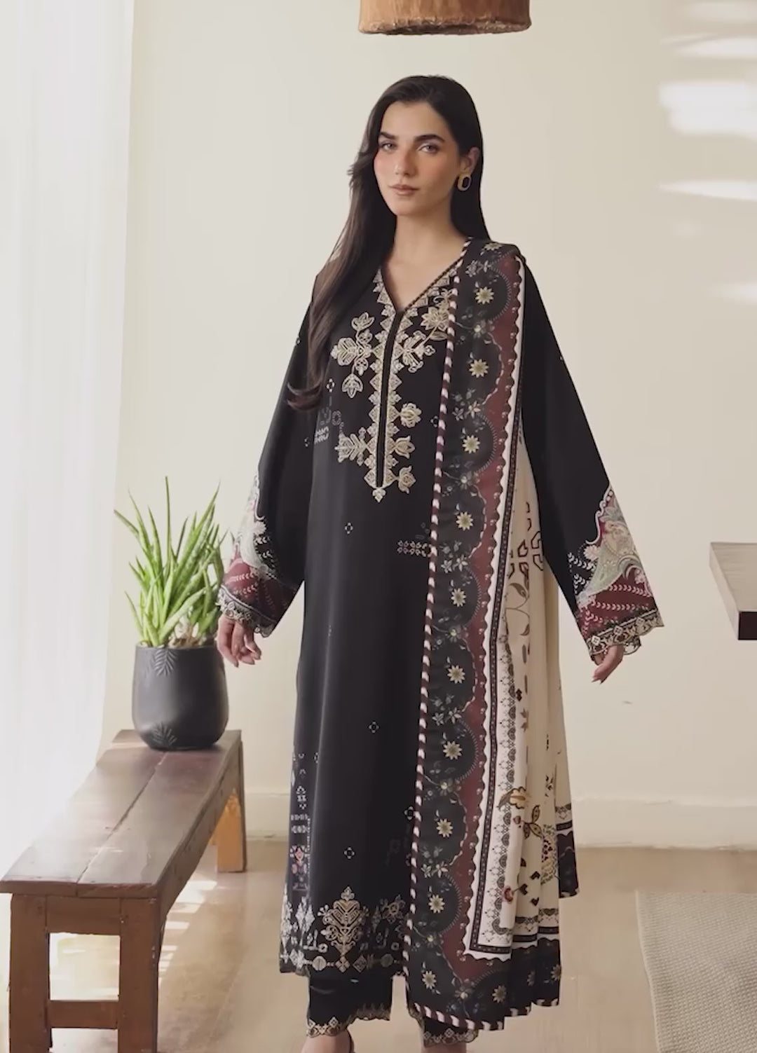Bellini by Seran Unstitched Embroidered Viscose 3 Piece Suit SN26UBW NAIREL D-09 - Winter Collection