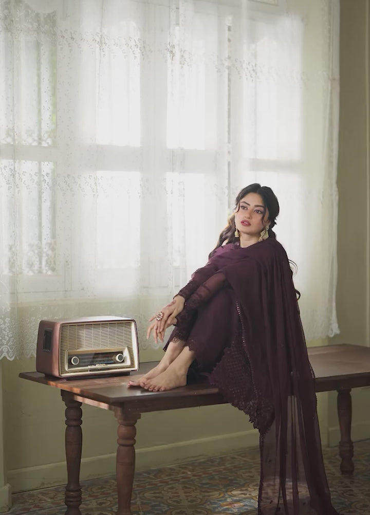 Eid Ensembles by Azure Unstitched Embroidered Chiffon 3 Piece Suit AZ26UEE ES-138 Nectar Rouge - Eid Collection