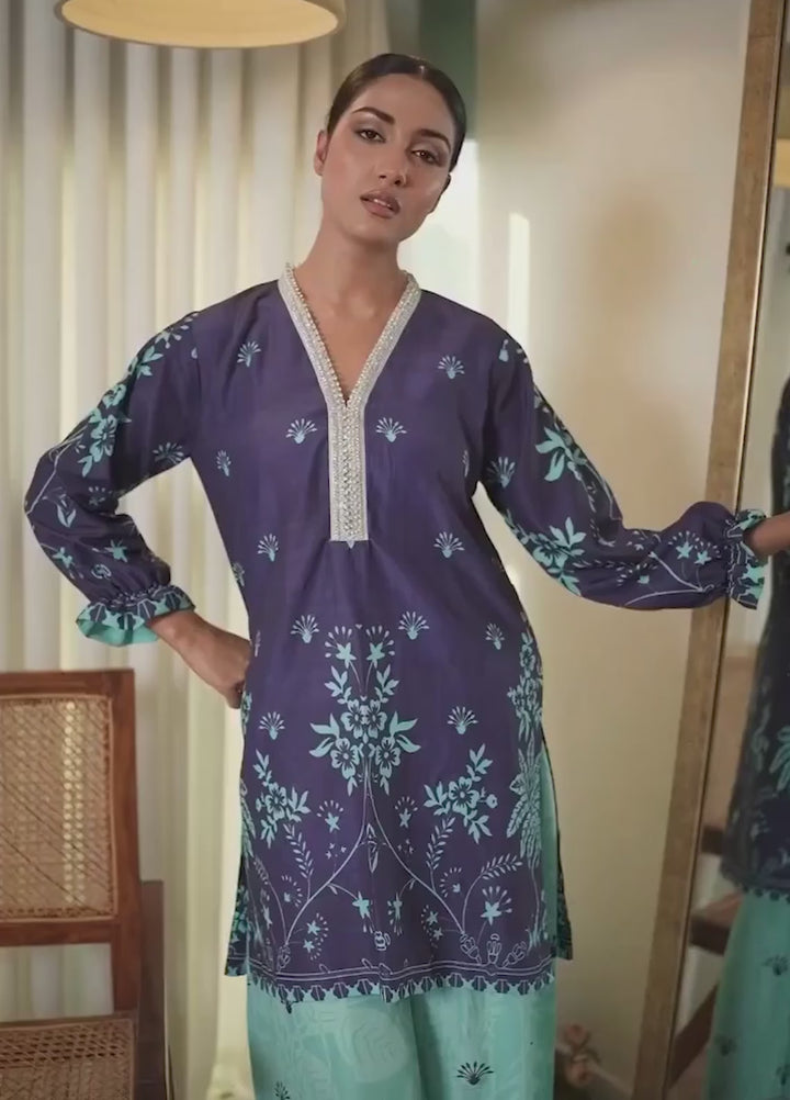 Karashe Women Pret Printed Raw Silk Co-Ord Sets Midnight Bloom - Summer Collection