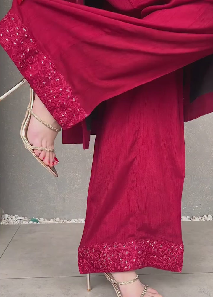Silk Atelier by Jamni RTW Embroidered Korean Silk 3 Piece Suit CHERRY BLOOM Festive Collection