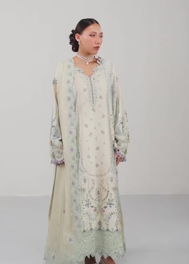 Luxe by Qalamkar Unstitched Embroidered Charmeuse Silk 3 Piece Suit QLK26UL Azure QSL-01 - Festive Collection