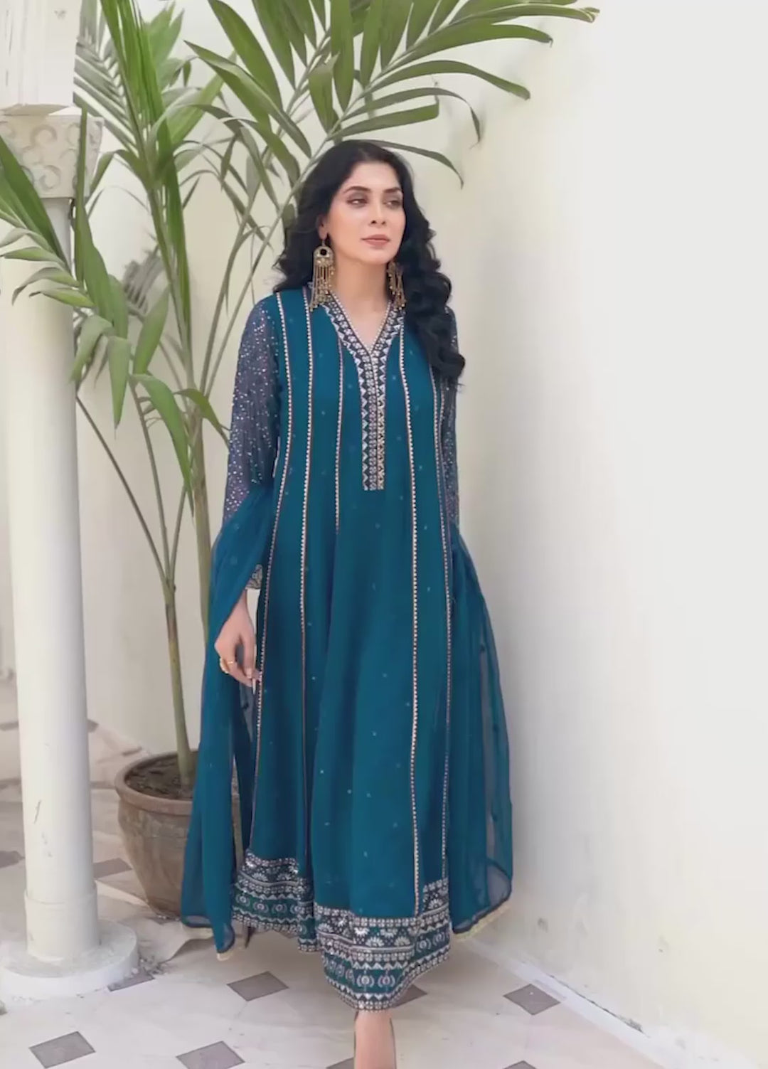 Abaan Zohan Pret Embroidered Chiffon 3 Piece Suit Kashish peacock