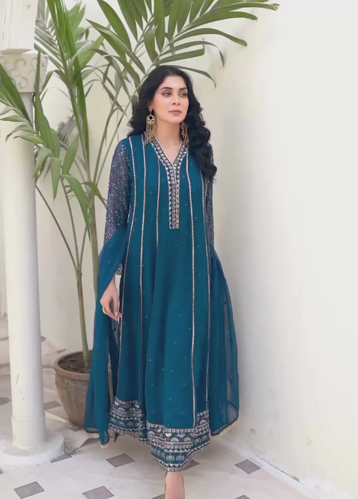 Abaan Zohan Pret Embroidered Chiffon 3 Piece Suit Kashish peacock