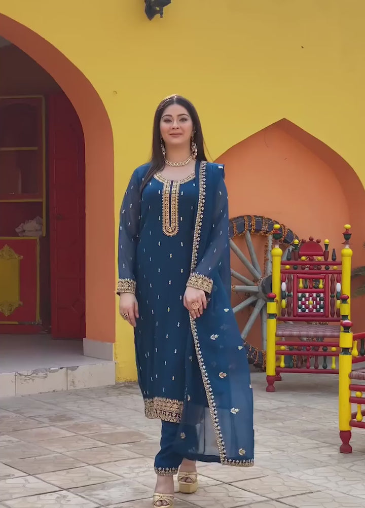 Rang e Haya by Abaan Zohan Woman Pret Chiffon 3 Piece Ada Peacock - Festive Collection