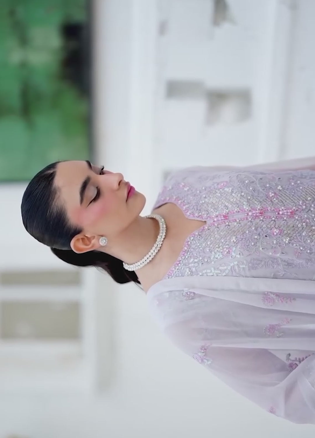 Lamhay by Shamooz Unstitched Embroidered Chiffon 3 Piece Suit SHM26UL Lilac Ash - Festive Collection