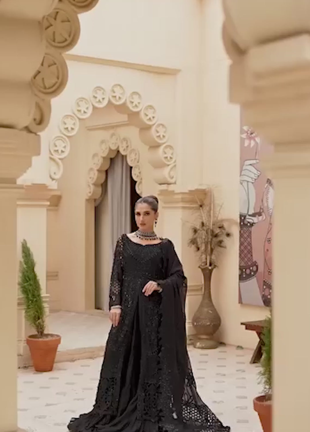 Diara Couture Pret Embroidered Chiffon 3 Piece Suit Black Noir-PSGT-01-03