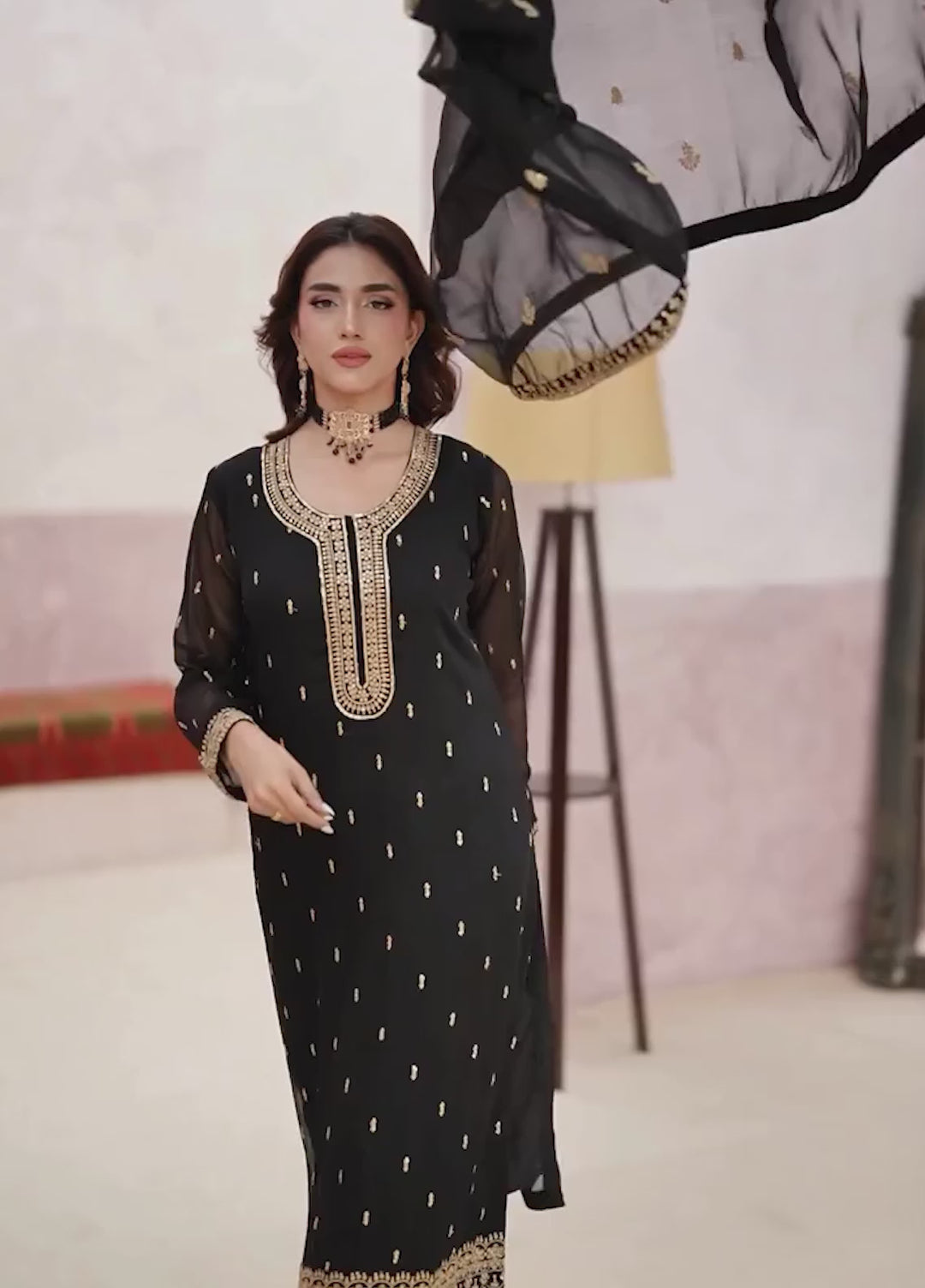 Rang e Haya by Abaan Zohan Woman Pret Chiffon 3 Piece Ada Black - Festive Collection