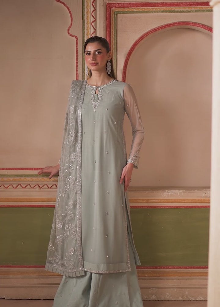 Falesia by Zarif Embroidered Net Suits Unstitched 3 Piece ZR25UF HF-05 Dinaar - Formals Collection