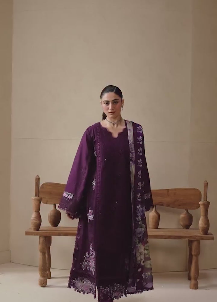 E-Craft by Elaf Unstitched Embroidered Lawn 3 Piece Suit EHC-2B Cassis - Casual Collection