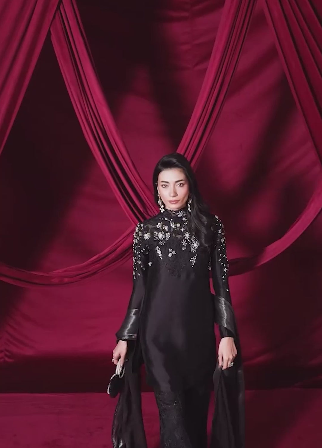 The Glamorous by Musferah Saad RTW Hand work Indian Raw Silk 3 Piece Suit Midnight Seduction - Eid Collection