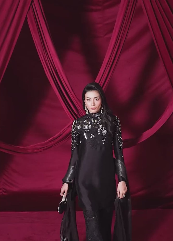 The Glamorous by Musferah Saad RTW Hand work Indian Raw Silk 3 Piece Suit Midnight Seduction - Eid Collection