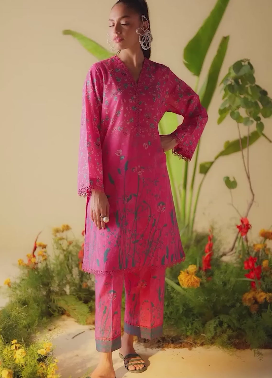 Sahar Unstitched Printed Cambric 2 Piece Suit SS1-26-29 Pink Poppy - Summer Collection