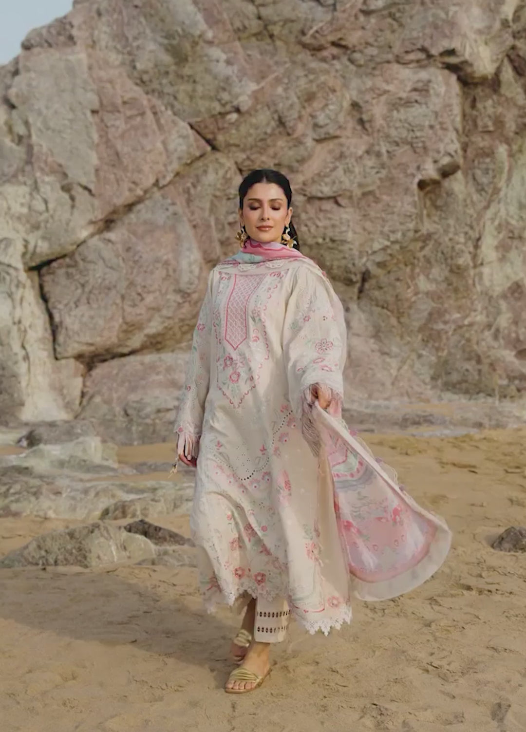 Siraa by Sadaf Fawad Khan Unstitched Embroidered Luxury Lawn 3 Piece Suit SDF26USL Sunehri - Festive Collection