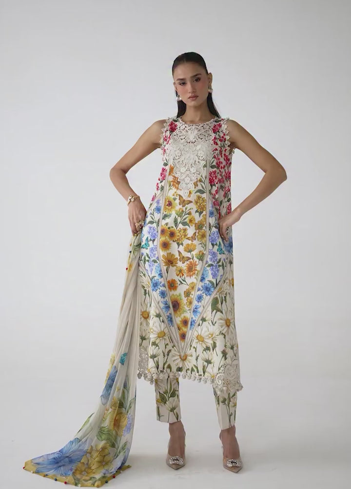 M Prints by Maria B Unstitched Printed Lawn 3 Piece Suit MB26UMP D-10 A - Summer Collection