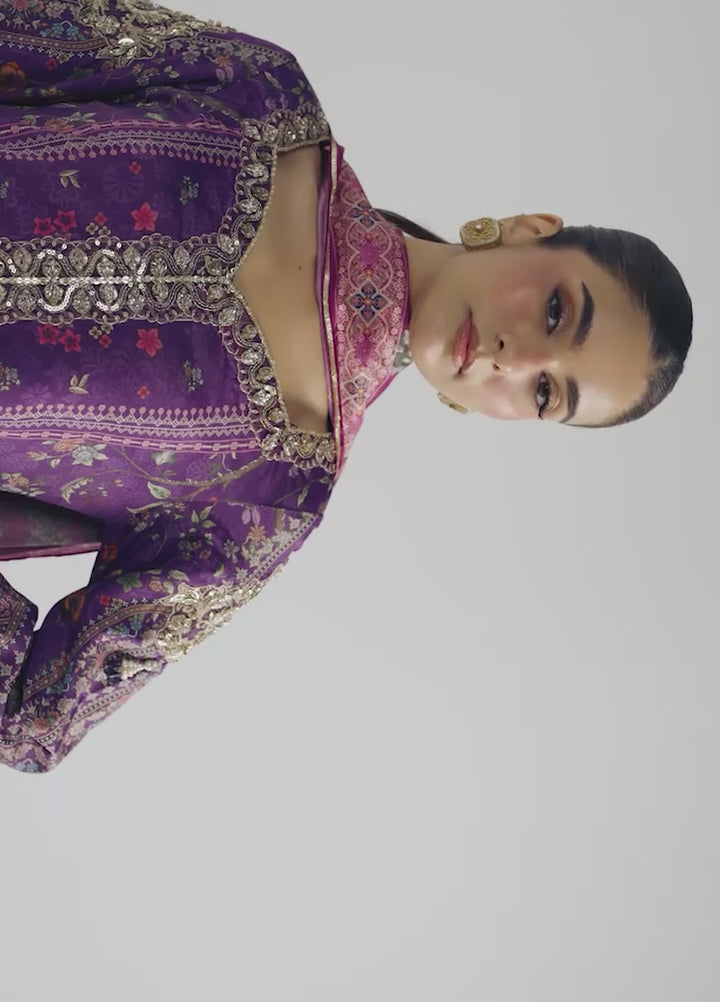 Aira by Gulaal Unstitched Printed Silk 3 Piece Suit GL26USA Plum Noir GS-16 - Festive Collection