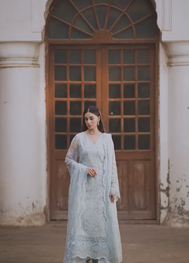 Humsafer by Lavish Premium Unstitched Embroidered Chiffon 3 Pcs Suit LVP26UH H-10 Misty Blue - Festive