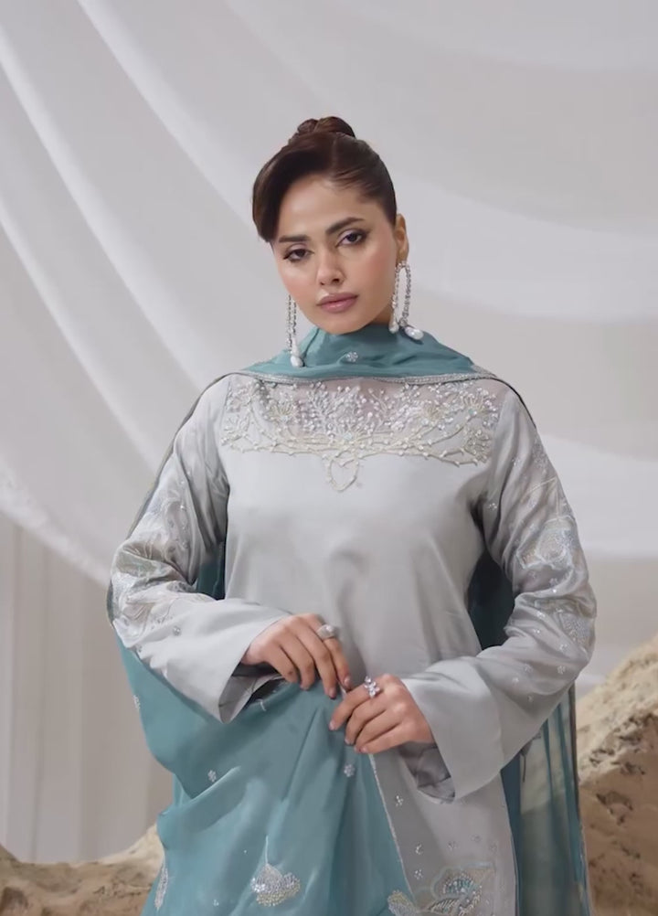 Celeste by Jamni RTW Embroidered Sheesha Silk 3 Piece Suit QUARTZ Festive Collection