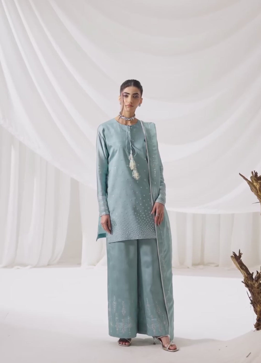 Celeste by Jamni RTW Embroidered Sheesha Silk 3 Piece Suit AERIAL Festive Collection